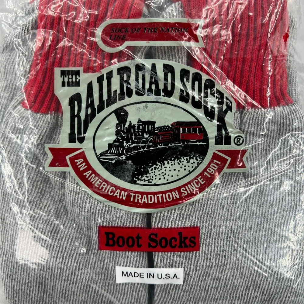Vintage The Railroad Sock Boot Socks Men 10-15 Grey Red 6 Pair Pack Made in USA